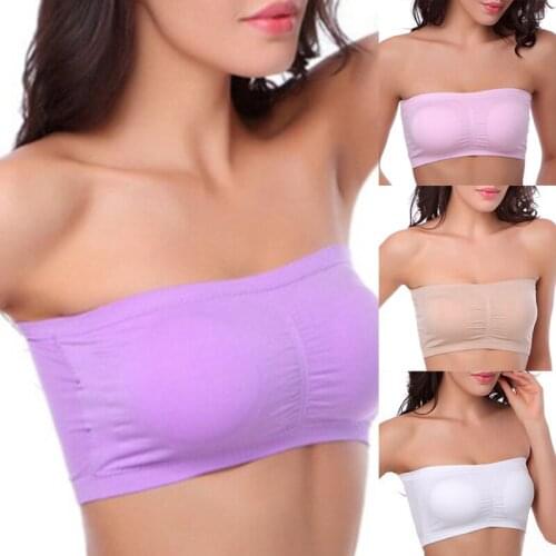 Hot All-Match Strapless Bandeau Bra Womens Wireless Seamless Bra Padded Bralette