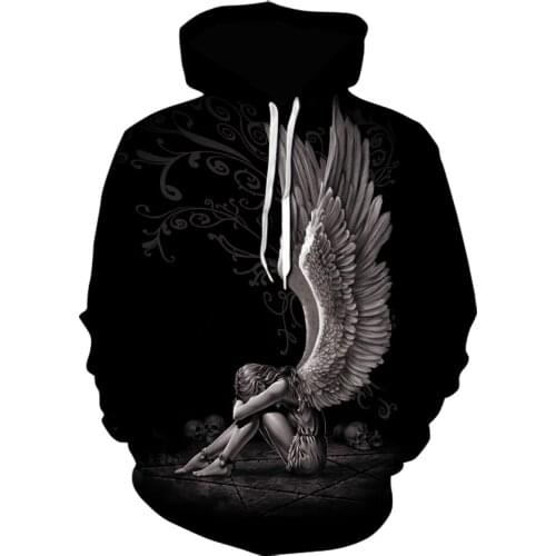 Angel 3D printing hoodies Casual black Sweatshirt Winter Cartoon tops hoodie harajuku design Streetwear Sportswear plus size