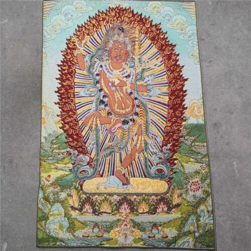 China Old Tibet Silk Embroidery Thangka Like Hanging Painting Fengshui Tibetan Buddhas Statue