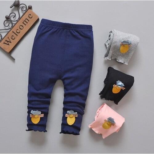 2018 Spring New Female Baby Pants Casual Cotton Leggings Cartoon Children Pineapple Embroidery Knit Trousers 1-3 Year Old Girl