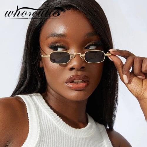 WHO CUTIE Small Rectangular Sunglass Women Fashion Steampunk Sunglasses Men Brand Design Vintage Retro Sun Glasses Shades OM765