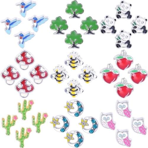 40Pcs/Lot Mix Styles Animal Pigeon Bee Penguin Floating Charms Tree Cactus Pendant For Locket Bracelet Jewelry Accessories