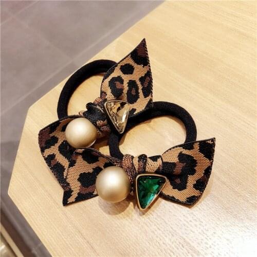 Fashion Simple Girls crystal hair accessories Sweet Pearls Leopard Print headband rubber band elastic hair bands 2018 FANSSEE