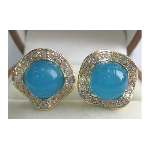 Fashion jewelry pretty 8mm round blue Natural jade & crystal womens fine jewelry earring