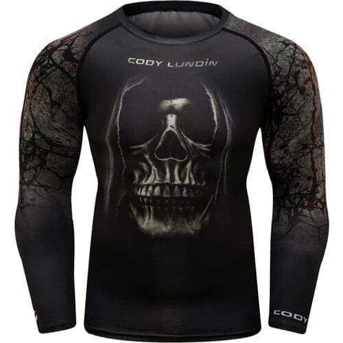 Cody Lundin Running Compression T-shirt Men Long Sleeve Fitness Tights Print White Tops Tee Gyms Fitness Men T-shirt Rashguard