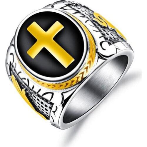 Vintage Black Rings for men 2021 trend Christian Cross Carved Pattern Metal Finger Itachi ring bague homme anillos para hombre