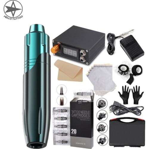 HELLO Tattoo Pen Kit Rotary Machine Set Tattoo Machine Kit Liner And Shader Complete Tattoo Machine Permanent Makeup Kit