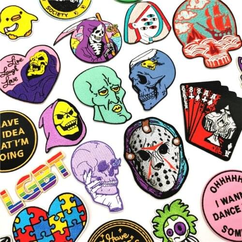 Punk Embroidered Patches for Clothing Cross Ironing Patch for Clothes Ghost Poker Sewing Stickers Jacket Jeans DIY Badges Stripe