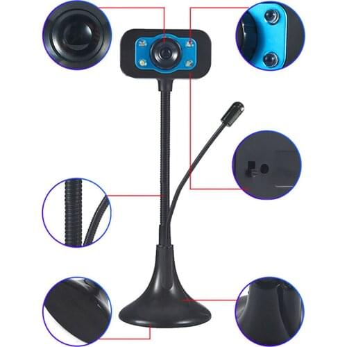 Desktop USB2.0/3.0 Webcam Computer Network Video Live HD Web Camera Free Drive 360° Rotary w/ Mic LED Light Night Digital Camera