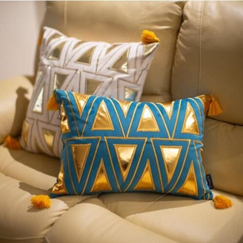 Luxury Blue Gold Embroidery Cushion Covers Decorative Pillow Cases Tassels Throw Pillowcases 36x50cm 50x50cm Cushion for Sofa