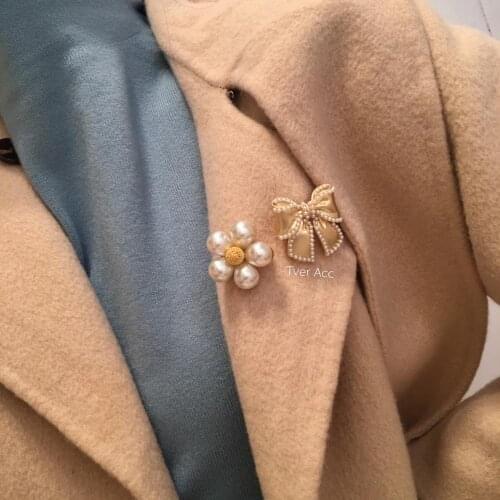 2020 Korean New Sweet Cute Bow Pearl Fower Brooch Fashion Pearl Pin Brooch For Women Girl Gift