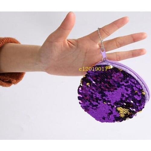 New mermaid sequined storage bag key ring zero purse plush circular zipper headphone case