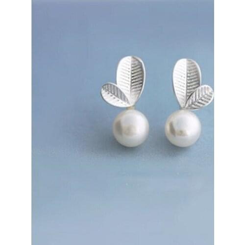 New Arrival Temperament Fine Fashion 925 Sterling Silver Jewelry Pearl Sweet Cute Leaves Earrings Female Anti-allergic E003