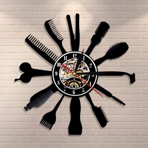 Barber Equipments Vinyl Record Clock Barber Shop Wall Clock Hair Dressing Tools Wall Art Beauty Salon Barber Shop Wall Decor