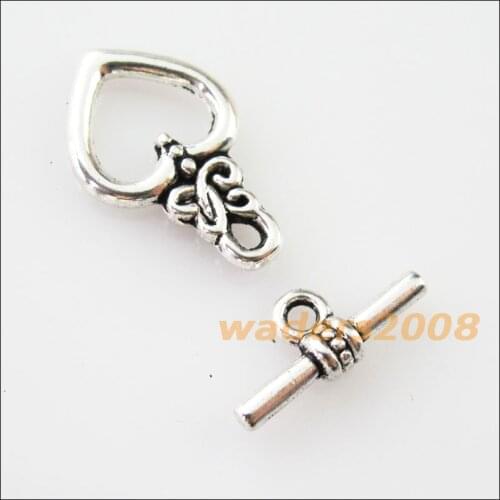 16 New Connectors Necklace Lovely Heart Toggle Clasps Tibetan Silver
