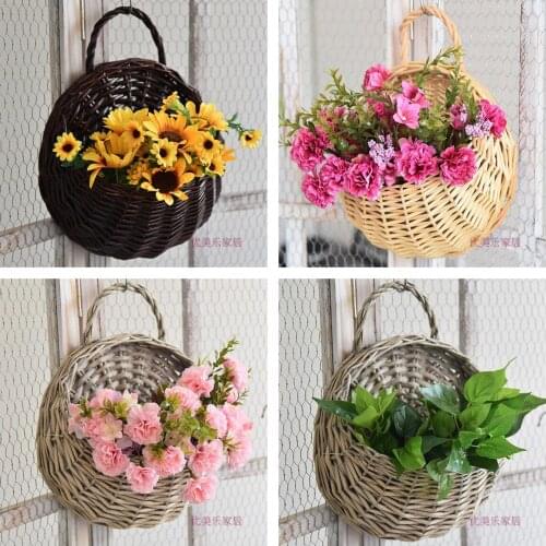 Handwoven Flower Planter Wall Hanging Wicker Rattam Basket Garden Vine Pot Plants Holder Flower Hanging Pot Home Wall Decoration
