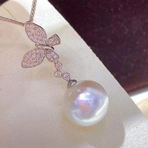 Full Zircon Butterfly Deisgn Pearl Pendant Settings S925 Jewelry Making For 9-15mm Pearl(Not Including pearls)