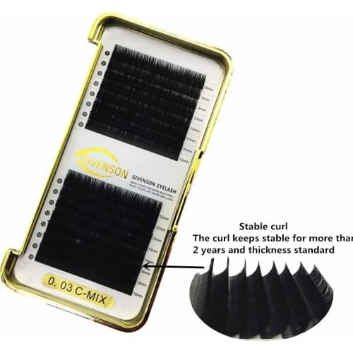 GIVENSON 0.03mm Mix8-16mm 16Rows Eyelash Extension For Makeup Supplies HandMade Natural lash