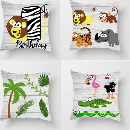 Zoo safari jungle Woodland forest animal wild one theme first lion 1 year old 1st birthday decoration gift present Cushion Cover