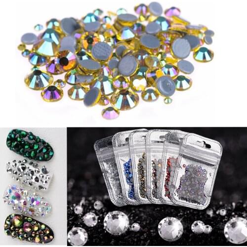 Mix Sizes 400Pcs/Pack All AB Colors Hotfix Flatback Rhinestones Nail Rhinestoens For Nails 3D Nail Art Decoration Gems