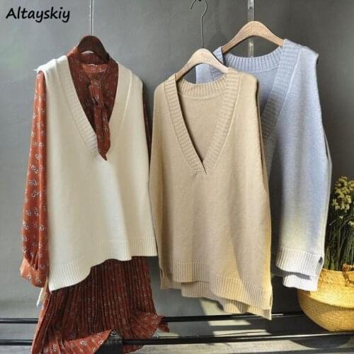 Sweater Vest Women Plus Size M-3XL Simple Trendy Autumn V-Neck Solid Clothing All-match Casual Korean Style Sleeveless Jumpers