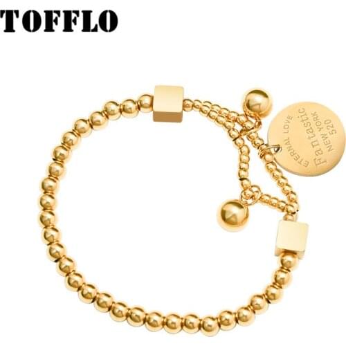 TOFFLO Stainless Steel Jewelry Double Layer Steel Ball Love Round Brand Elastic Bracelet Womens Fashion Bracelet BSE118
