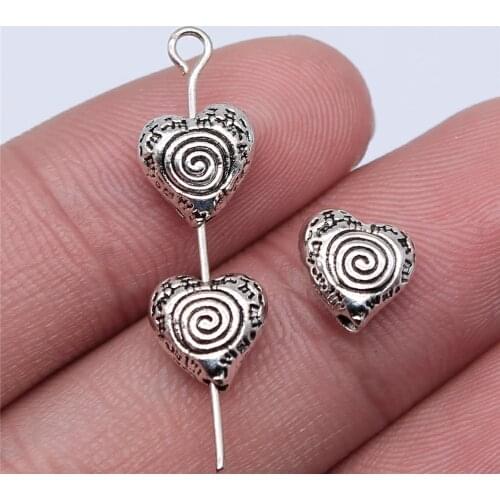 WYSIWYG 10pcs 9x8mm Antique Silver Color Heart Beads For Jewelry Making DIY Jewelry Findings