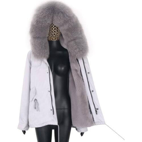 2021 Winter Jacket Women Detachable Big Fur Outerwear Natural Real Fox Fur Collar Fashion Real Fur Coat Short Parkas Streetwear