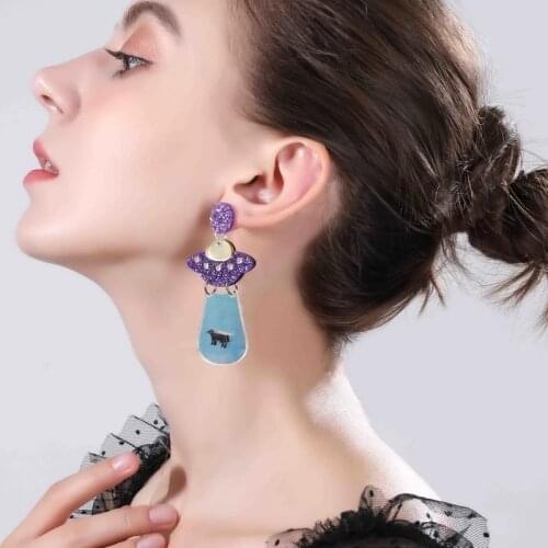 Women Carttoon Earrings UFO Pandent Earrings Charm Hip Hop Girls Gift Cute Stud acrylic jewelry Evening Party Earring