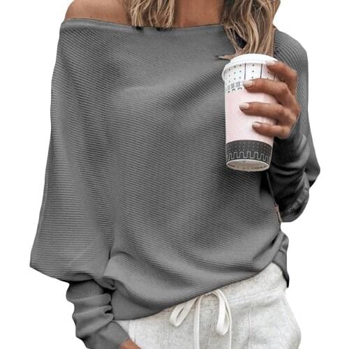 Sweater Women Sexy Off shoulder Batwing Sleeve Pullovers 3XL Harajuku Casual Loose Solid Long Sleeve Knitted Sweater