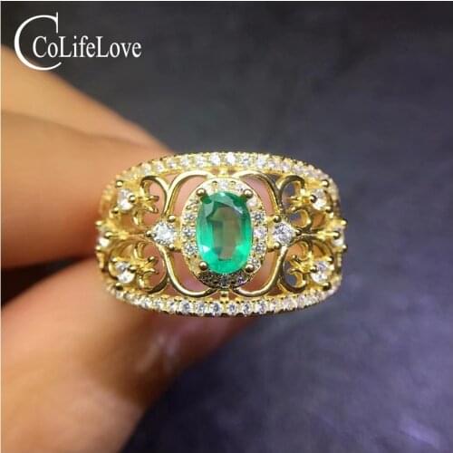 CoLife Jewelry Vintage 925 Silver Emerald Ring 4*6mm 100% Natural Emerald Silver Ring Sterling Silver Emerald Jewelry Girl Gift