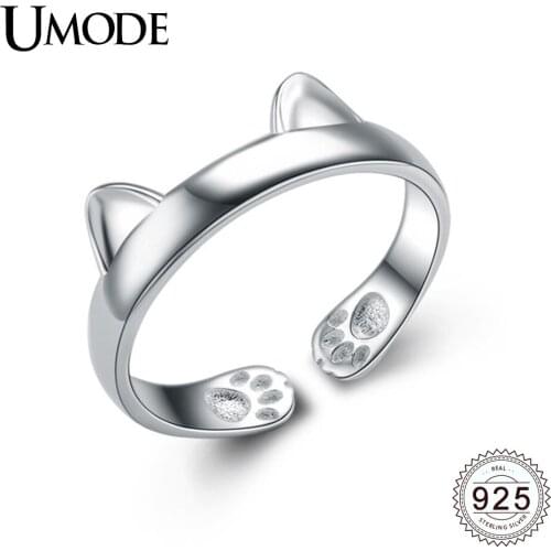 UMODE Fashion Cat Ear Ring for Women Trendy 925 Sterling Silver Jewelry Engagement Gifts Anillos Mujer Bijoux Femme ALR0163