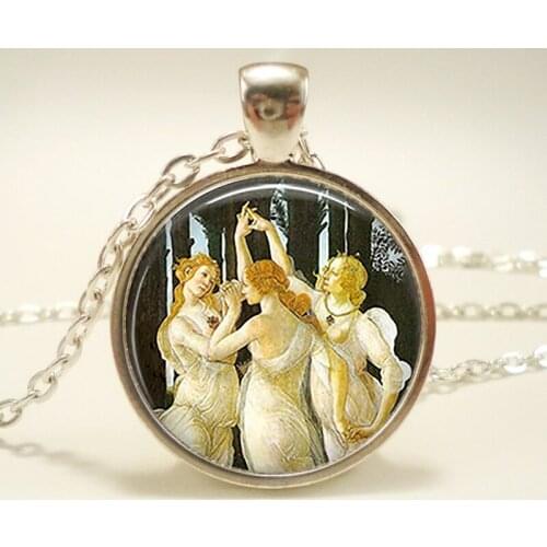 Art Picture Glass Cabochon Botticellis Three Graces Pendant Women Friendship Necklace Botticelli Jewelry for Girl Chain