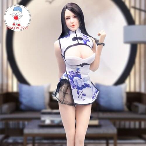 1/6 Female High Collar Cheongsam skirt white open chest dress TYM127 For 12" TBLeague action Figure Body Jiaou doll Accessories