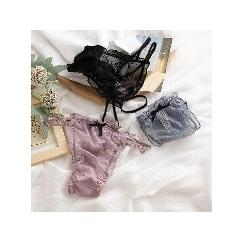 1PC Lady Erotic Lingerie Sexy Lace Flowers Panties Low Waist G-string Transparent T-back Briefs Women Charming Thongs Underwear