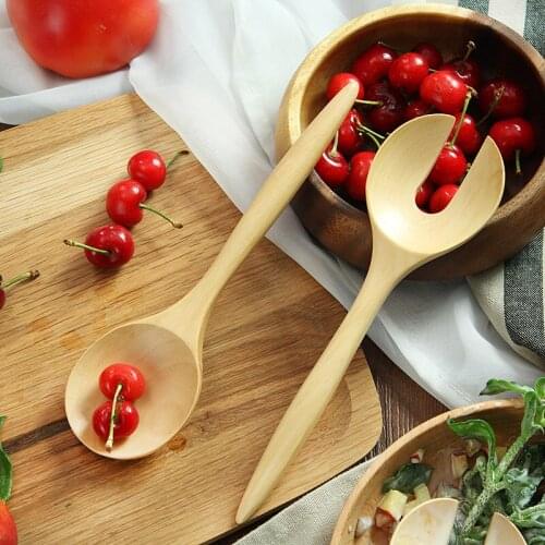 2Pcs Wood Salad Spoon Set Large Wooden Salad Fork Spoon Serving Set Tablespoon Salad Server Wood Kitchen Spoon Wooden Utensils