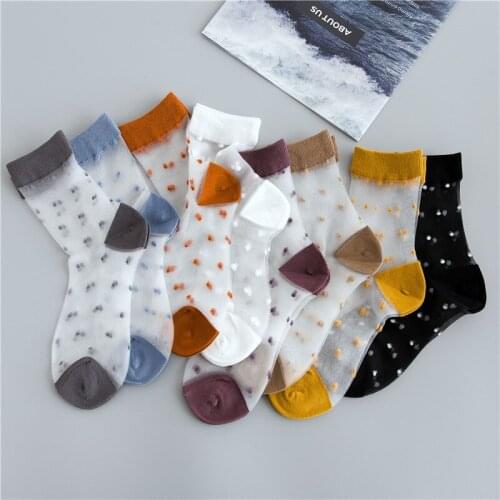 3pairs Dot Mesh Crystal Women Socks Transparent Cute Fashion Casual Comfortable Candy Color Polka Pattern Harajuku Socks