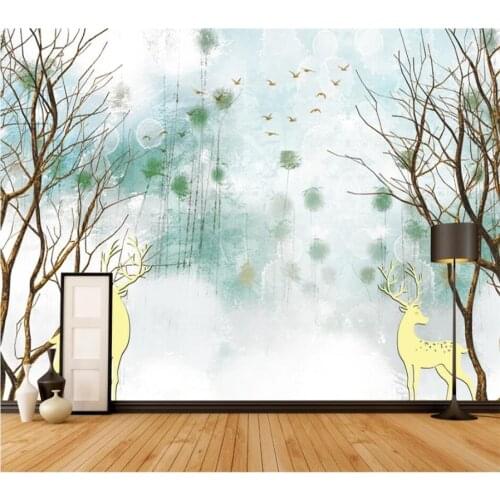 Custom wallpaper 3d mural generation simple Nordic retro American deer forest wall decoration painting papier peint 3d wallpaper
