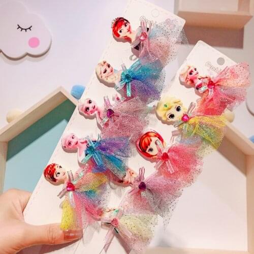 5pcs Disney Frozen Lovely Cartoon Aisha Anna Hair Accessories Jewelry Veil Hairpin for Girl Color Hair Clips Hairgrip for Girls