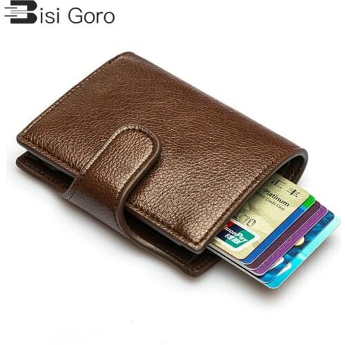 BISI GORO Small PU Leather Men Card Holder 2021 Wallet Women Smart Slim RFID Ladies Card Case Unisex Vintage Solid Money Bag