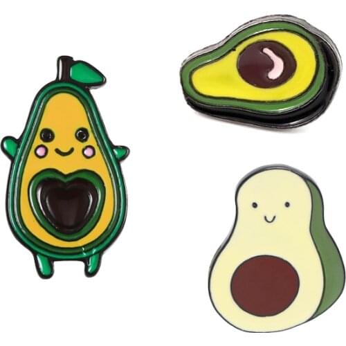 Avocado Pear Enamel Pins Smiley Face Cute Brooches badges Green Fruits jackets Bag Lapel Pin Gift for Women Kids Cartoon Jewelry