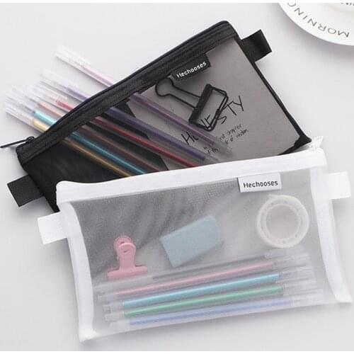 Pencil Case Transparent Mesh School Pencil Bag Capacity Nylon Pen Bag Case For Kid Gift Office Supplies