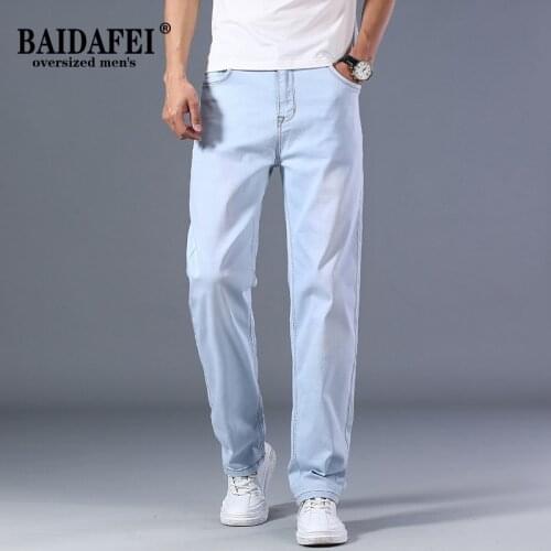 BAIDAFEI Mens Thin Straight-leg Loose Fit 5 Pocket Jean Pant 2021 Summer New Classic Style Advanced Stretch Loose Pants