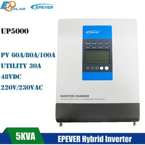 Epever 5KVA Hybrid Solar Inverter 48V Battery Built in 60A 80A 100A MPPT Solar Controller Pure Sine Wave Inverter 30A AC Charger