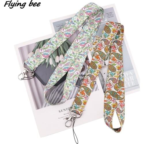 Flyingbee Painting Art Flowers Leaf Neck Strap Lanyard For Keys ID Card Mobile Phone Straps USB Badge Holder DIY Hang Rope X1869