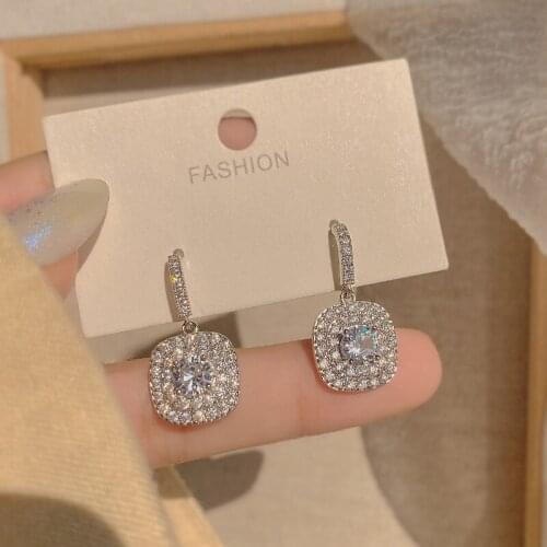 PERMIH Geometry Square Metal Earrings Female Retro Drop Earrings Shiny Transparent Zircon Earrings For Women 2021 Trend Earrings