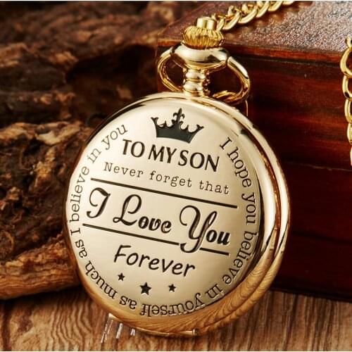 To My Son Pocket Watch I LOVE YOU Flip Case Fob Chain Clock For Childrens Day Kids Boys Birthday Best Gifts The Greatest DAD