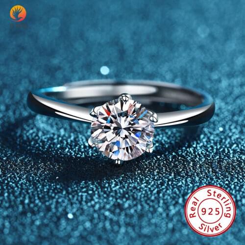 Excellent Cut VVS1 Diamond D Color 1 ct Moissanite Ring 925 Sterling Silver Pass Diamond Test 10 Heart&Arrow Solitair Ring