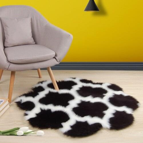 RAYUAN Plum Blossom Carpet Flower Artificial Wool Sheepskin Hairy Carpets Faux Floor Mat Fur Plain Fluffy Soft Area Rug Tapetes