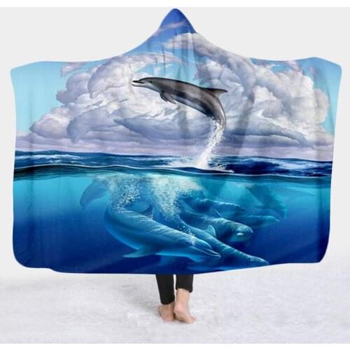 Plstar Cosmos Cute dolphin colorful Blanket Hooded Blanket 3D full print Wearable Blanket Adult men women Blanket style-6